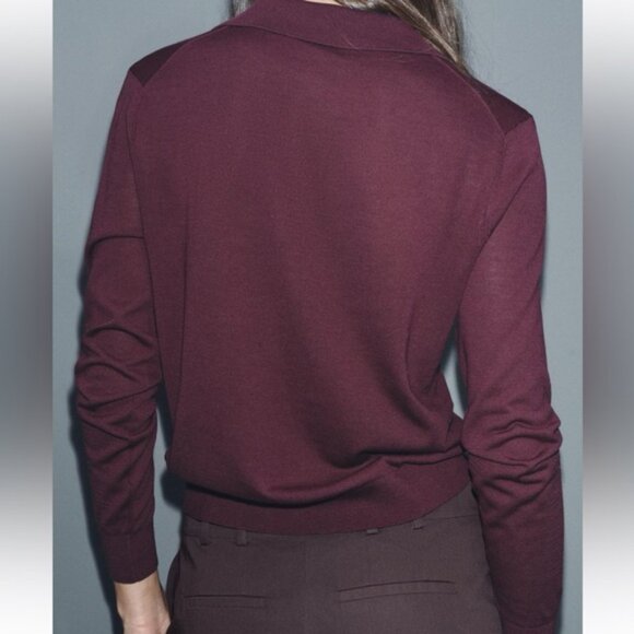 ZARA BUTTONED KNIT POLO TOP - Picture 6 of 9